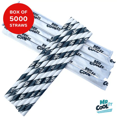 Mr Cool It Branded Paper Straws Unwrapped in pile