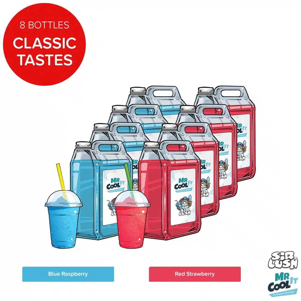 8 x 5 litre Bottles of slush syrup. 4 x Blue Raspberry & 4 x Red Strawberry