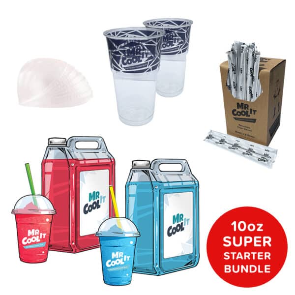 Super starter bundle with 10oz cups & lids, straws & multipack of slush syrup