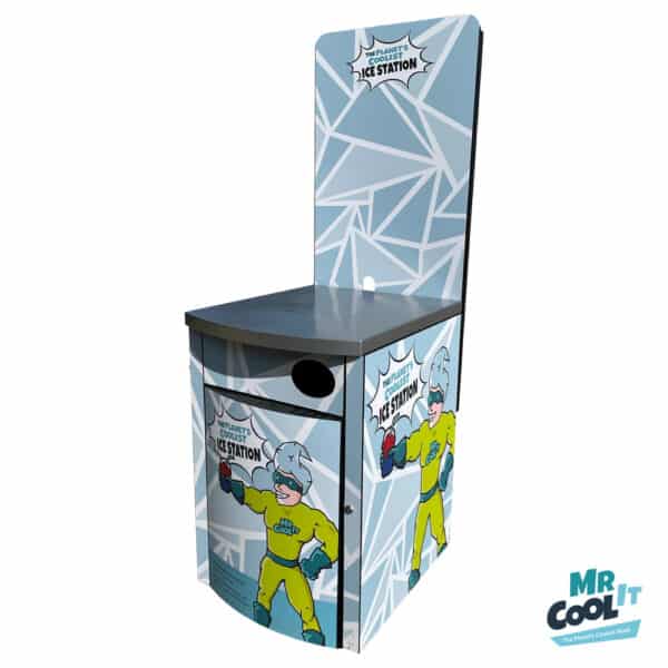 Mr Cool It branded slush machine display stand with removable back panel and lockable storage